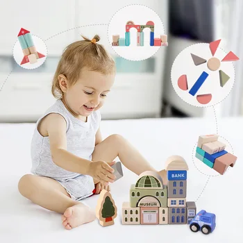 115pcs detské hračky drevené stavebné bloky detí vzdelávacie hračky veľkých častíc stavebné prvky Montessori rodiny hračky