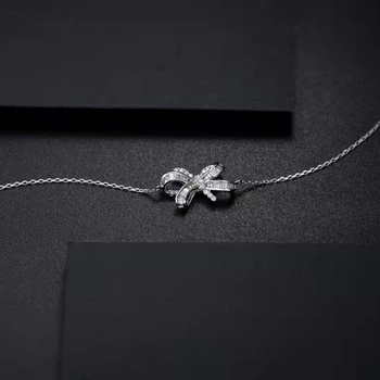 18K Gold White Rose gold 0.3 Karátového Diamantu Bowknot Náramok 15+3 cm Reťaz & Náramky Výročie Svadobný Dar
