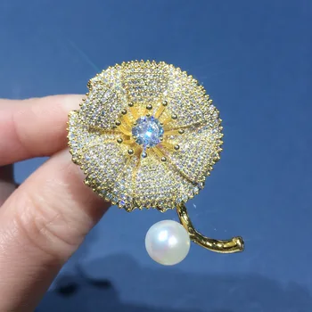 2019 čerstvej vody pearl brošňa, zlatý kvet, prírodné perly brošňa, hotových výrobkov, vysoký stupeň pin šperky veľkoobchod