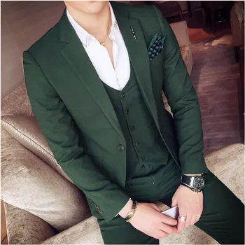 2022 Tmavo Zelené Pánske Obleky Slim Fit Súpravy (Bunda+Nohavice+Vesta) Štýlových Strany, Obleky, Kostýmy Homme Manželstva Tuxedos
