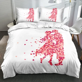 3D Vlastný Dizajn Valentine posteľná bielizeň Sady Bielu Perinu Nastaviť Cumlík Zahŕňa obliečok Kráľ, Kráľovná Plný Twin bytový Textil