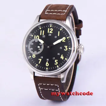 44 mm Corgeut sterilné black dial svetelné značky Ázijské 6497 ručné navíjanie pohyb Mechanického pánske hodinky relogio masculino