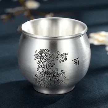 999 mincový striebro šálku čaju, dvakrát vrstva tepelnej izolácie a anti-scalding strieborný pohár, ručne vyrezávané Kung Fu čaj nastaviť, štyri štýly