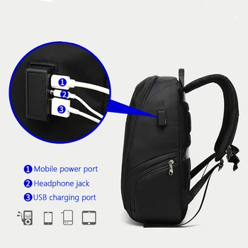 Anti Theft Notebook Batoh Mužov Vode Odolný Oxford Batoh Cestovné Počítač Taška cez USB Port Študent Cestovná Taška