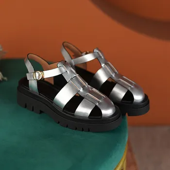 Asumer 2021 Nové Prichádzajú Originálne Kožené Členkové Topánky Ženy Sandále Duté Z Pracky Ploché Platformu Sandále Dámske Topánky Rím