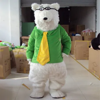 Biela Zelená Polar Bear Maskot Kostým Chlpaté Vyhovuje Strany Fursuit Cartoon Šaty, Oblečenie, Karneval, Halloween, Vianoce, Veľká Noc Reklamné Oblečenie