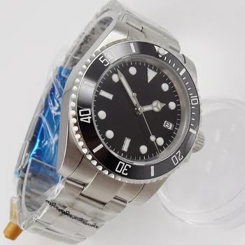 Black Sterilné Ocele Business Automatické Mužov Náramkové hodinky 24 Šperky NH35 MIYOTA 8215 Č zväčšovacie sklo Číre Sklo Späť Keramické Vložiť