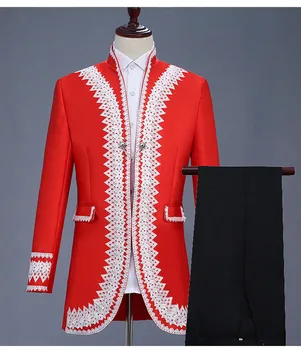 (bunda+nohavice) Červené pánske Obleky Mužov, Svadobné Prom Party Výkon Kostýmy Bar Zobraziť nočný klub Fáze Oblečenie Anglicko Súd Šaty