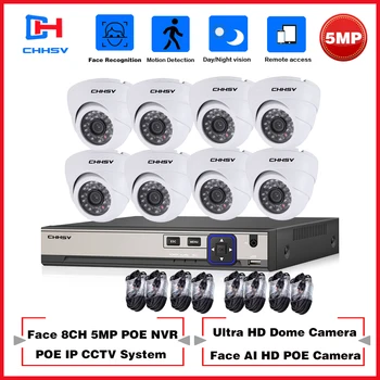 CHHSV AI Tvár-Nahrávanie, detekcia H. 265 8CH 5.0 MP POE IP Kamera Systém, Vonkajšie IR-CUT CCTV kamerový Záznamník Auta