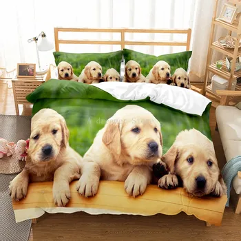 Cute Pet Dog posteľná bielizeň Nastaviť 3D Vytlačené Zlatý Retriever Cumlík Perinu Obliečky 2/3ks domáci Textil, Luxusné Housse Couette