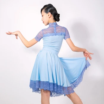 Dievčatá latinské Tanečné Šaty s Čipkou, Šitie Krátky Rukáv Spoločenský Tanec Praxi Nosenie Výkon Súťaže Fáze Kostýmy YS1363