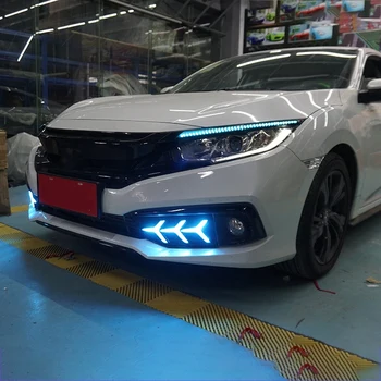 DRL LED Denných prevádzkových Svetlo s Turn Fishbone Tri-Farba Predného Nárazníka Svetlo na Honda Civic 2019-2020