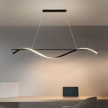 Európska jednoduché LED visí lampa moderná obývacia izba jedáleň kuchyňa spálňa visí lampa diaľkové ovládanie čierne band
