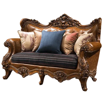 Európska plný masívneho dreva kožené handričkou gauč Americké luxusné rodinné vily obývacia izba gauč zmes