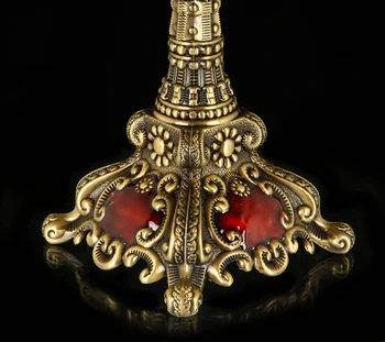 Európska retro kovový svietnik svadobné romantický zliatiny sviečkový Zliatin bronz, červený textúra smalt farba