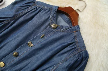 Európske a Americké oblečenie pre ženy jar 2021 nové Deväť-quarter sleeve pekné tlačidlá Módne belted džínsové šaty
