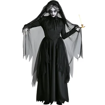 Halloween Kostýmy pre Ženy, Dievča Kostým Ghost Cosplay Strašidelné Upír Dlhé Šaty Čarodejnice Čierny Oblek Priedušná Závoj Gotickom Štýle