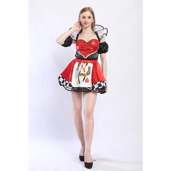 Halloween Kostýmy Pre Ženy, Kráľovná Sŕdc Cosplay Herný Výkon Karneval Poker Oblečenie Dovolenku Dospelých Šaty