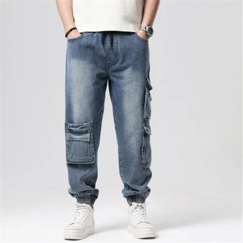 Hip Hop Jeans Mens Neforemné Harlan Džínsové Nohavice Veľké Tunika Jean Nohavice Extra Vreckami pánske Oblečenie Dna