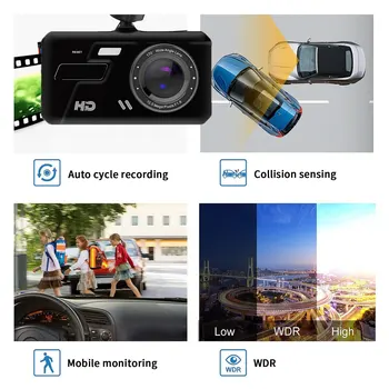 Jazda autom Nahrávač 4 Palcový Dotykový Dash Cam Auta DVR Kamera 1080P Dual-Screen Dash Cam Disk videokamery Registrator Príslušenstvo