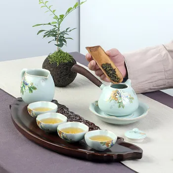 Jednoduché keramické čaj nastaviť Ru porcelánu Kung Fu čaj nastaviť úložný box set z kvalitného čaju sady