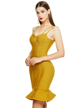 Jeseň Nové Módy Sexy Špagety Popruhy Backless Červená Žltá Polovice Bodycon Obväz Šaty 2020 Elegantné Femal Pletené Elastické Strany