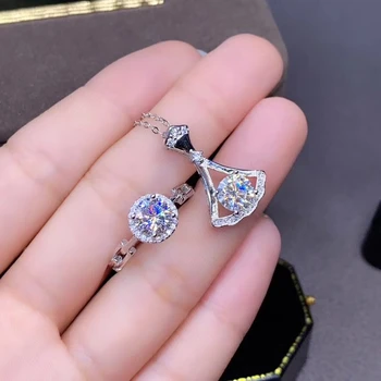 KJJEAXCMY Jemné Šperky 925 sterling silver vykladané Mosang Diamantový Prívesok, prsteň náhrdelník žena nastaviť luxusné Podpora detekcie