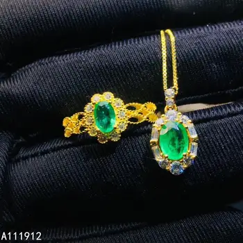 KJJEAXCMY jemné šperky prírodné Emerald 925 sterling silver ženy prívesok náhrdelník reťazca prsteň podporu test trendy