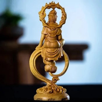 Krušpán 18.5 cm Plameň Sochy Guanyin drevorezbárstvo Sochu Budhu Pokojné Uctievanie Feng Shui Guan Yin Domova