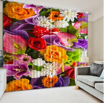 Krásna Fotka, Módne Prispôsobený 3D Závesy Moderné farebné kvety 3d Závesy Zatmenia pre Obývacia Izba Deti Spálňa Textílie