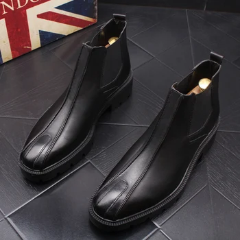 Kórejský štýl, pánske na voľný čas chelsea topánky čierne topánky platformu priedušná pravej kože boot jar jeseň pekný členok botas