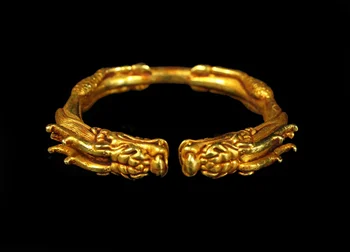 Laojunlu Pár Medi-Pozlátené Double Dragon Náramky Z Dynastie Tchang, Skvele Vyryté Antické Bronzové Dielo
