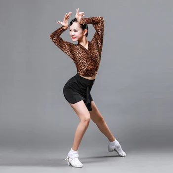 Leopard latinskej Tanca Tričko Súd Rukáv Strapec Sukne Sála Súťaže Oblečenie Výkon Oblečenie Praxi Nosiť Oblek YS1347