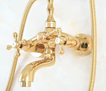 Luxusná Zlatá Farba Mosadz Nástenné Kúpeľni Vaňa Batérie, Sada s 1500MM Ručné Sprchy Sprej Mixér Ťuknite na položku 2na948