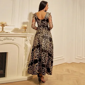 Luxusné Dlhé Šaty Elegantné Rozšírenie Výšivky, Kvetinové Módne Dlhé Rukávy Tvaru Večer Formálnej Strany Žien Maxi Šaty 2022