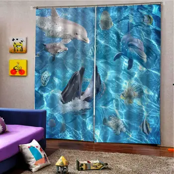 Luxusné Zatmenie 3D Okna Záclony Na Obývacia Izba, Spálňa Modré závesy tichom dolphin opony