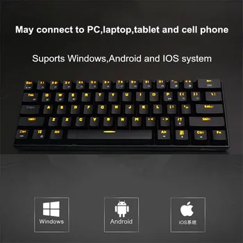 Mechanical Gaming Keyboard Hráč 61 Klávesov 2,4 Ghz Bezdrôtového pripojenia Bluetooth USB Káblové RGB Úrad pre PC, Notebook Tablet, Modrá, Hnedá, Červená Osi