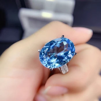 MeiBaPJ Luxusné Sky Blue Topaz Jednoduché Krúžok pre Ženy, Skutočné 925 Sterling Silver Jemné Svadobné Šperky