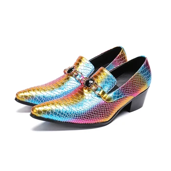 Mens topánky na vysokom podpätku pravej kože zmiešané farby krokodíla oxford topánky pre mužov pošmyknúť na mokasíny svadobné party šaty, topánky 2018