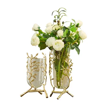 Meď jednoduchých bytových doplnkov kovové, sklenené vázy pultu vázy, dekorácie Americký svetlo luxusná obývacia izba dekorácie