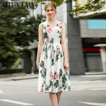 MIUXIMAO Vysokej Kvality 2020 Letné Šaty Novej Strany Bežné Pláži Vintage Elegantné Módne Kvetina Tlače Šaty Ženy