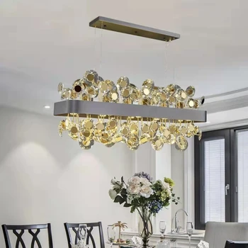Moderné Krištáľový Luster Jedáleň Kreatívny Dizajn Led Cristal Lampa Obdĺžnik Kuchyňa Luxusný Ostrov Závesné Svietidlo