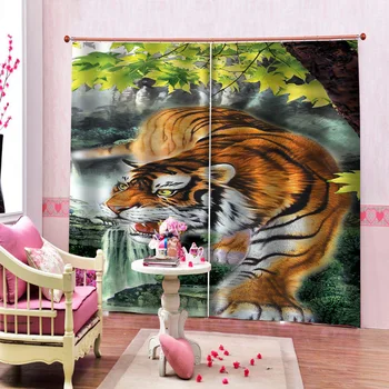Morden hnedé tiger závesy 3D Okne Opony Hmlisté lesa Luxusné Zatmenie Obývacia Izba office 3d závesy