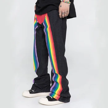 Muž Voľné Džínsy Hip Hop Láska Rainbow Unisex Tlač Skateboard Neforemné Džínsové Nohavice BF Harajuku Rap Muž Black Trouses Veľké Nadrozmerná