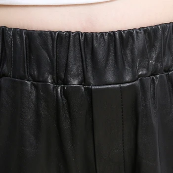 Mäkké Ovčej Skutočné Nohavice Ženy Black Slim Originálne Kožené Nohavice Elastický Pás Hárem Ceruzka Nohavice Dámske Streetwear