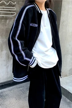Nadrozmerná Bežné Jednoduché Bunda Pár Black Plný Športu Streetwear Baseball Jacket Harajuku Kabát Kurtki Damskie Coats BH50JK