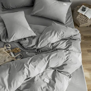 Nordic Light Luxusná posteľná bielizeň Nastaviť, Bavlna, Bavlna Prať, Domáce Dvojité Štyri-dielna Sada, Jednoduché jednofarebné Perinu List