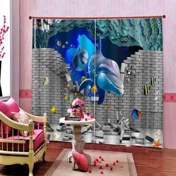 Novinka 3D Dolphin Plavecké z Tehál Okno, Dvere Záves Zábavné Mora Zvierat Podvodné Delfíny Okno Závesy detskej izby