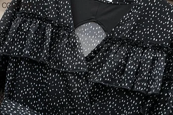 Nové Jarné, Jesenné Vinobranie Black Polka Dot Šaty pre Ženy 2022 Elegantného tvaru Dlhý Rukáv Volánikmi Šifón Šaty Vestidos