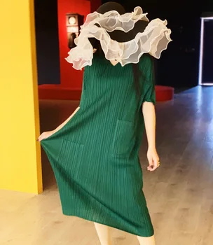 Nové Miyake Záhybov Nepravidelný Vrecká Šaty Voľné Bežné Strednej Dĺžky Nika Žien - šaty žien elegantné šaty veľkosť